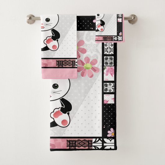 ねこ子猫イラストレーションキッズ子供プリント バスタオルセット (インサイチュ)