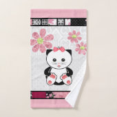 ねこ子猫イラストレーションキッズ子供プリント バスタオルセット (ハンドタオル)