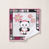 ねこ子猫イラストレーションキッズ子供プリント バスタオルセット (ウォッシュタオル)