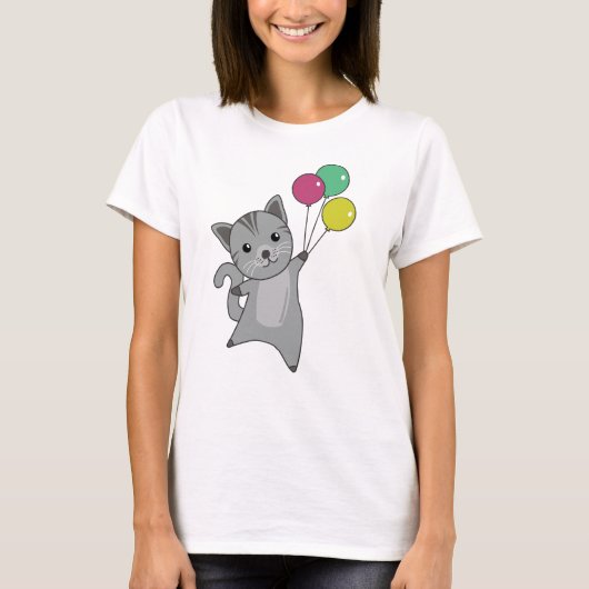 ねこ子猫バルーンかわいい動物グレー猫 Tシャツ (正面)