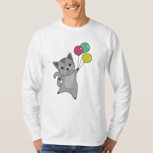 ねこ子猫バルーンかわいい動物グレー猫 Tシャツ (正面)