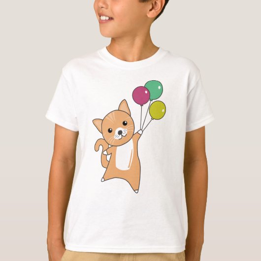 ねこ子猫バルーン甘い動物赤オレンジ Tシャツ (正面)