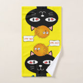 ねこ子猫魚イエローバスルーム バスタオルセット (ハンドタオル)