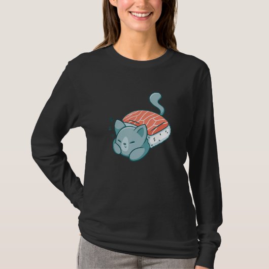 ねこ寝すし毛布かわいい子猫食 Tシャツ (正面)