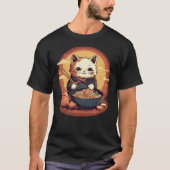 ねこ日本のキティ猫の食べ物ラーメン Tシャツ (正面)
