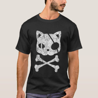 ねこ海賊怠惰ハロウィーンのコスチューム子猫スカルクロ Tシャツ