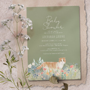 ねこ野草   Sage Green  ニュートラルベビーシャワー 招待状