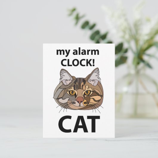 ねこ顔の目覚まし時計 タビーキャット ポストカード (スタンド正面)