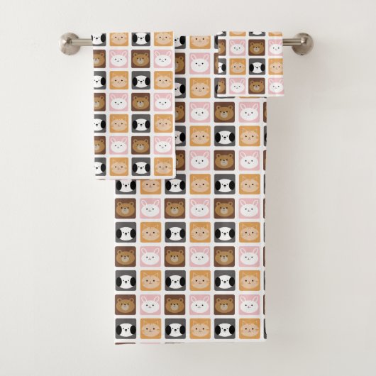 ねこ、うさぎ、犬、クマのパターン バスタオルセット (インサイチュ)