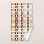 ねこ、うさぎ、犬、クマのパターン バスタオルセット (ハンドタオル)