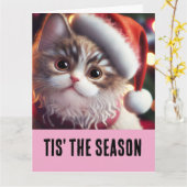 ねこ クリスマス かわいい ユーモア 年賀状 カード (黄色い花)