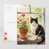 ねこ+フラワーのデザイン 挨拶にどうぞ ポストカード (正面/裏面)