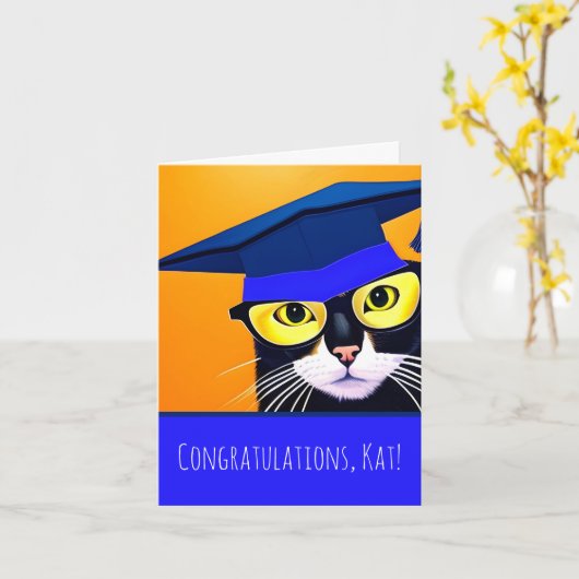 ねこ 卒業 おめでとう カード (黄色い花)