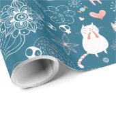 ねこ・鳥・ハート包装紙 ラッピングペーパー (ロールコーナー)