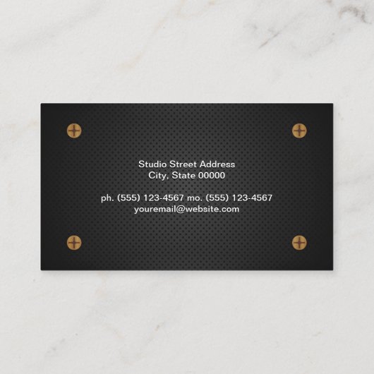 ねじと金属メッシュの背景 名刺 (裏面)