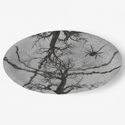 ねじれたつる植物とスパイダーハロウィーン ペーパープレート (アングル)