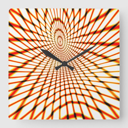 ねじれたオレンジ色のラインが沈んだ円を形成 スクエア壁時計 (正面)