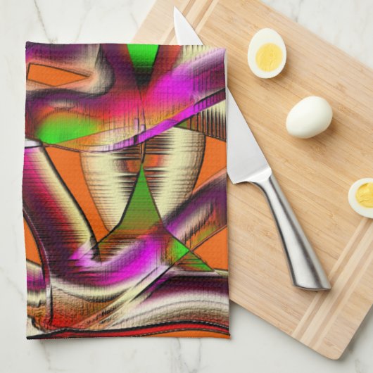 ねじれたカラフル切り出しピンク、ノッチ付きスクラッチ キッチンタオル (四つ折り)