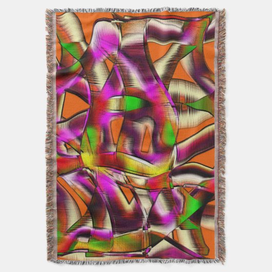 ねじれたカラフル切り出しピンク、ノッチ付きスクラッチ スローブランケット (正面縦)