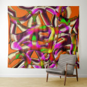 ねじれたカラフル切り出しピンク、ノッチ付きスクラッチ タペストリー (インサイチュ(横))