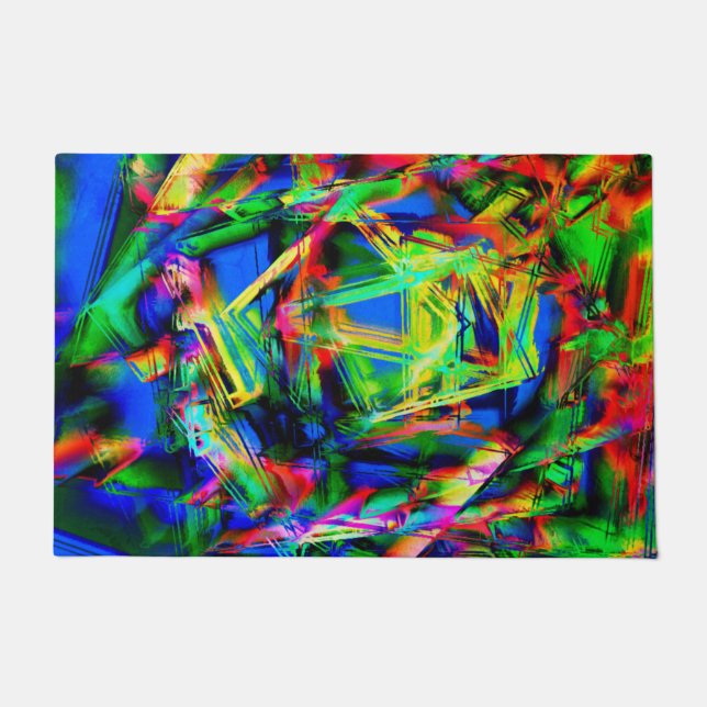 ねじれたステンドスクウェア、緑のカラフルブラシ ドアマット (正面)