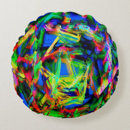 ねじれたステンドスクウェア、緑のカラフルブラシ ラウンドクッション