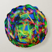 ねじれたステンドスクウェア、緑のカラフルブラシ ラウンドクッション (裏面)