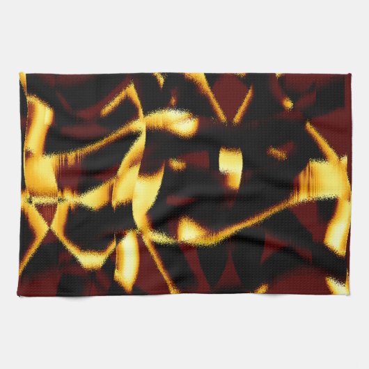 ねじれたストリークが燃えた黄色はビロードに見える キッチンタオル (横)
