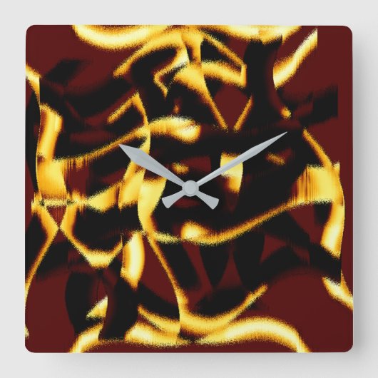 ねじれたストリークが燃えた黄色はビロードに見える スクエア壁時計 (正面)