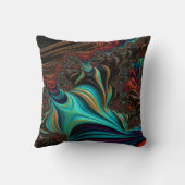 ねじれたティール(緑がかった色)航海のビーチヴィーブフラクタルアート クッション (裏面)