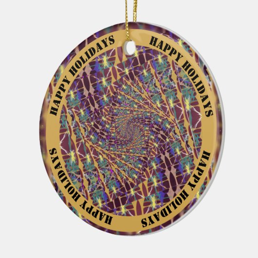 ねじれた万華鏡のように千変万化するパターンの色 – カスタマイズ可能な文字 セラミックオーナメント (左)