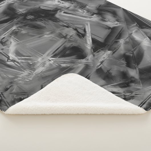 ねじれた正方形、グレーと黒の「ブラシストローク」 シェルパブランケット (3/4)