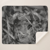 ねじれた正方形、グレーと黒の「ブラシストローク」 シェルパブランケット (正面(横))