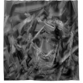 ねじれた正方形、グレーと黒の「ブラシストローク」 シャワーカーテン (正面)