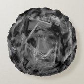 ねじれた正方形、グレーと黒の「ブラシストローク」 ラウンドクッション (正面)