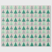 ねじれた緑のピンクの木のクリスマス ラッピングペーパー (フラット)