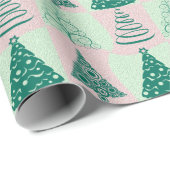 ねじれた緑のピンクの木のクリスマス ラッピングペーパー (ロールコーナー)