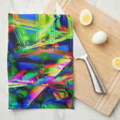 ねじれた緑の色の正方形、間違ったブラシストローク キッチンタオル (四つ折り)