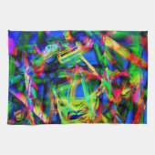 ねじれた緑の色の正方形、間違ったブラシストローク キッチンタオル (横)