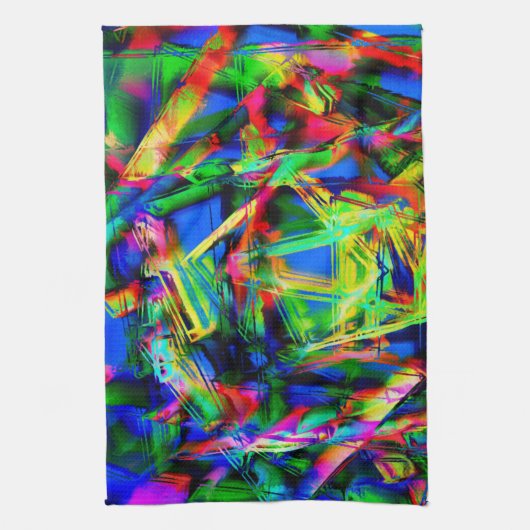 ねじれた緑の色の正方形、間違ったブラシストローク キッチンタオル (縦)