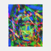 ねじれた緑の色の正方形、間違ったブラシストローク フリースブランケット (正面)