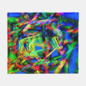 ねじれた緑の色の正方形、間違ったブラシストローク フリースブランケット (正面(横))