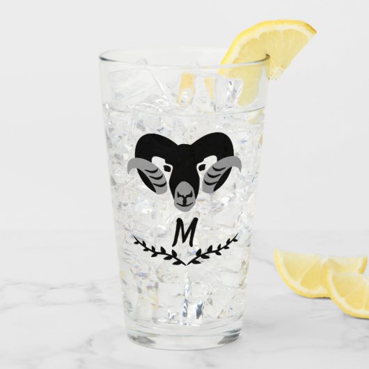 ねじれた角を持つブラックラムのシルエットモノグラム タンブラーグラス (アイス裏面)