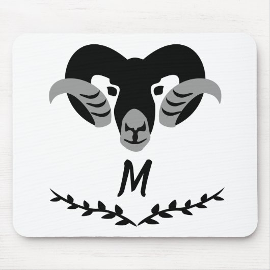 ねじれた角を持つブラックラムのシルエットモノグラム マウスパッド (正面)