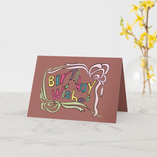 ねじれた誕生日の願い カード (黄色い花)
