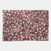 ねじれた赤ストライプの抽象芸術キャンディカン キッチンタオル (横)