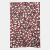 ねじれた赤ストライプの抽象芸術キャンディカン キッチンタオル (縦)