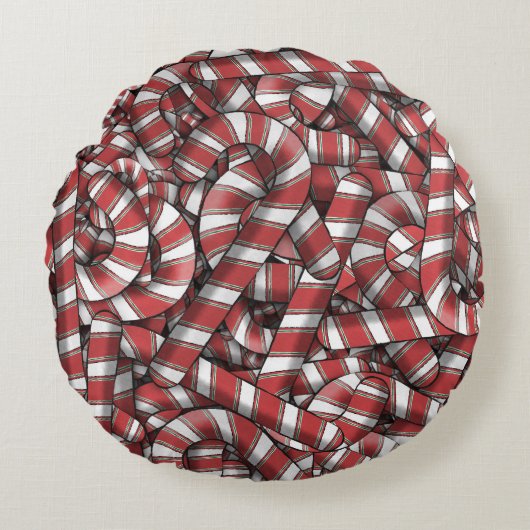 ねじれた赤ストライプの抽象芸術キャンディカン ラウンドクッション (正面)