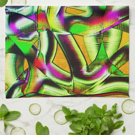 ねじれカラフル切り出しライム...ノッチ付きスクラッチ キッチンタオル (折り畳み)