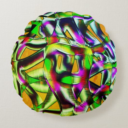 ねじれカラフル切り出しライム...ノッチ付きスクラッチ ラウンドクッション (正面)